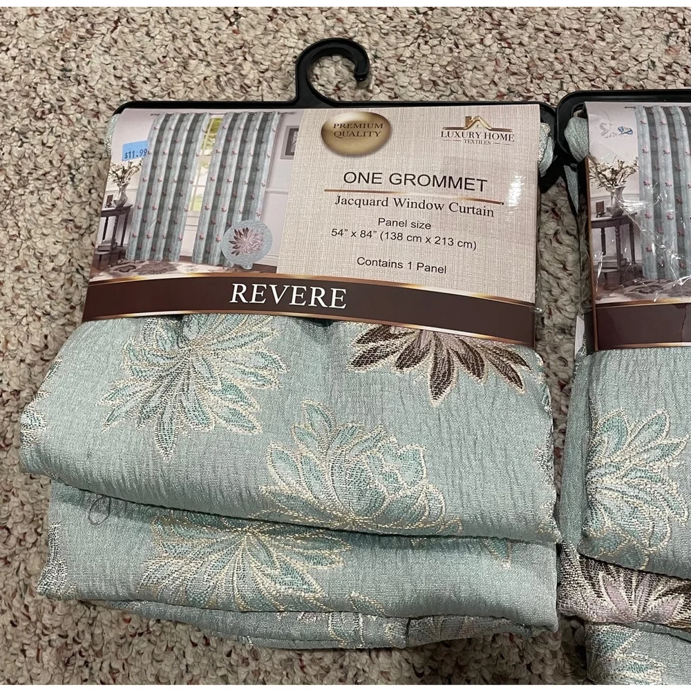 Jacquard Floral Grommet Window Curtain Panels Aqua Blue 54” x 84” Set of 2